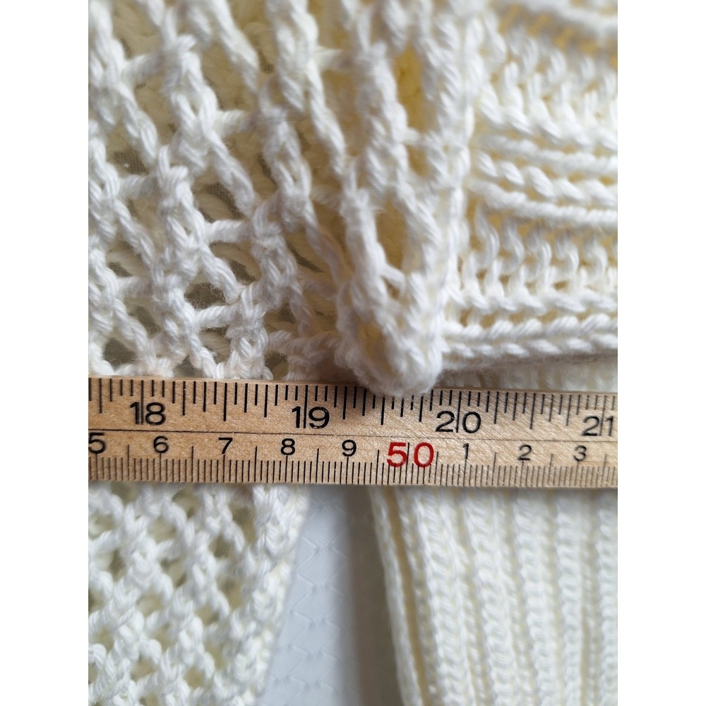 SOFT SURROUNDINGS Crochet Open Knit Sweater Sz M White Black Pockets Lagenlook - Picture 6 of 7